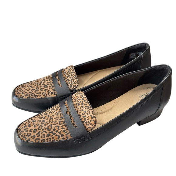 Clarks Collection Slip-On Penny Loafers Juliet Coast Black Leopard Shoe Size 9 - Picture 1 of 11
